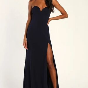 Navy Blue Strapless Mermaid Maxi Dress